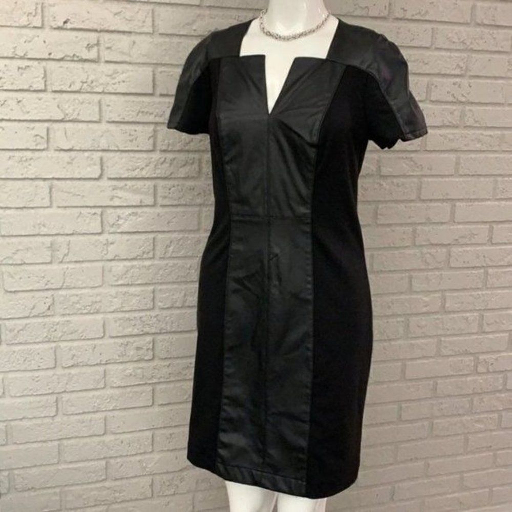 ECI New York Faux Leather Sleek Black Sheath Dress Size 4